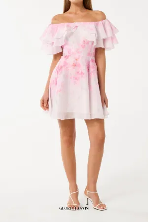 Ellie floral print Ruffle Mini dress in pink Gloria Lanvin
