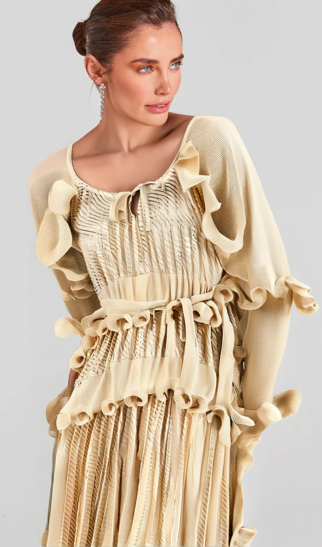 Ellie neutrals gilded ruffled midi dress Gloria Lanvin