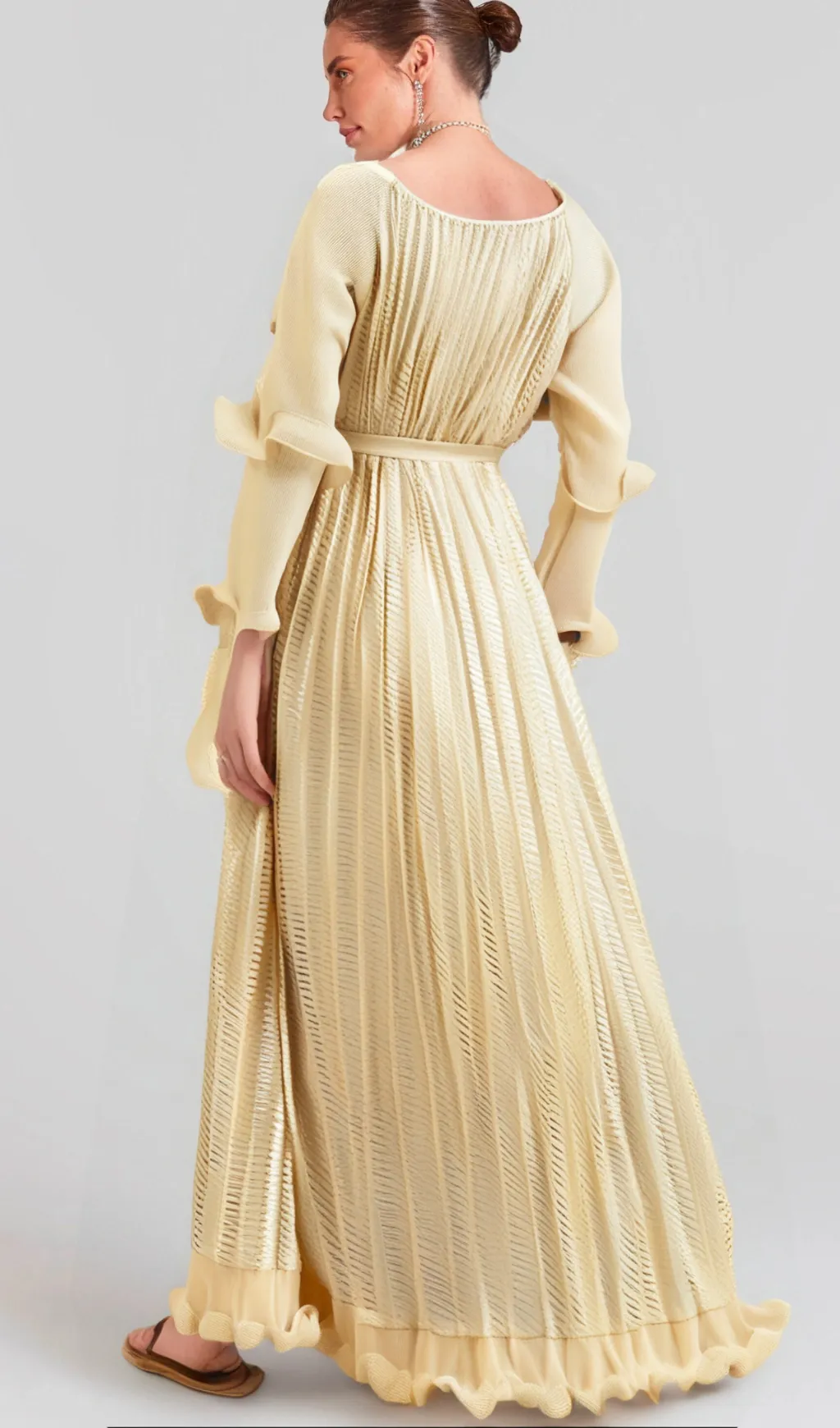 Ellie neutrals gilded ruffled midi dress Gloria Lanvin