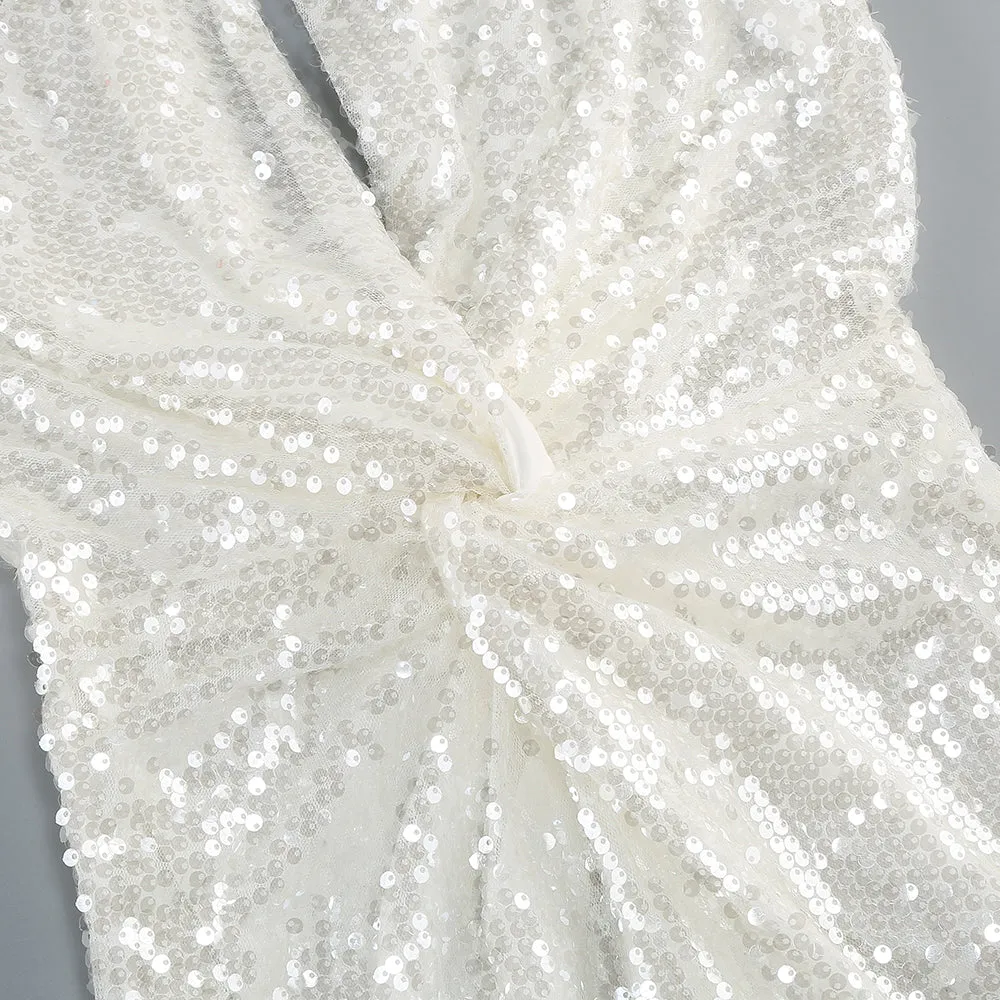 ELSA CRYSTAL EMBELLISHED SEQUIN MAXI DRESS IN WHITE Gloria Lanvin