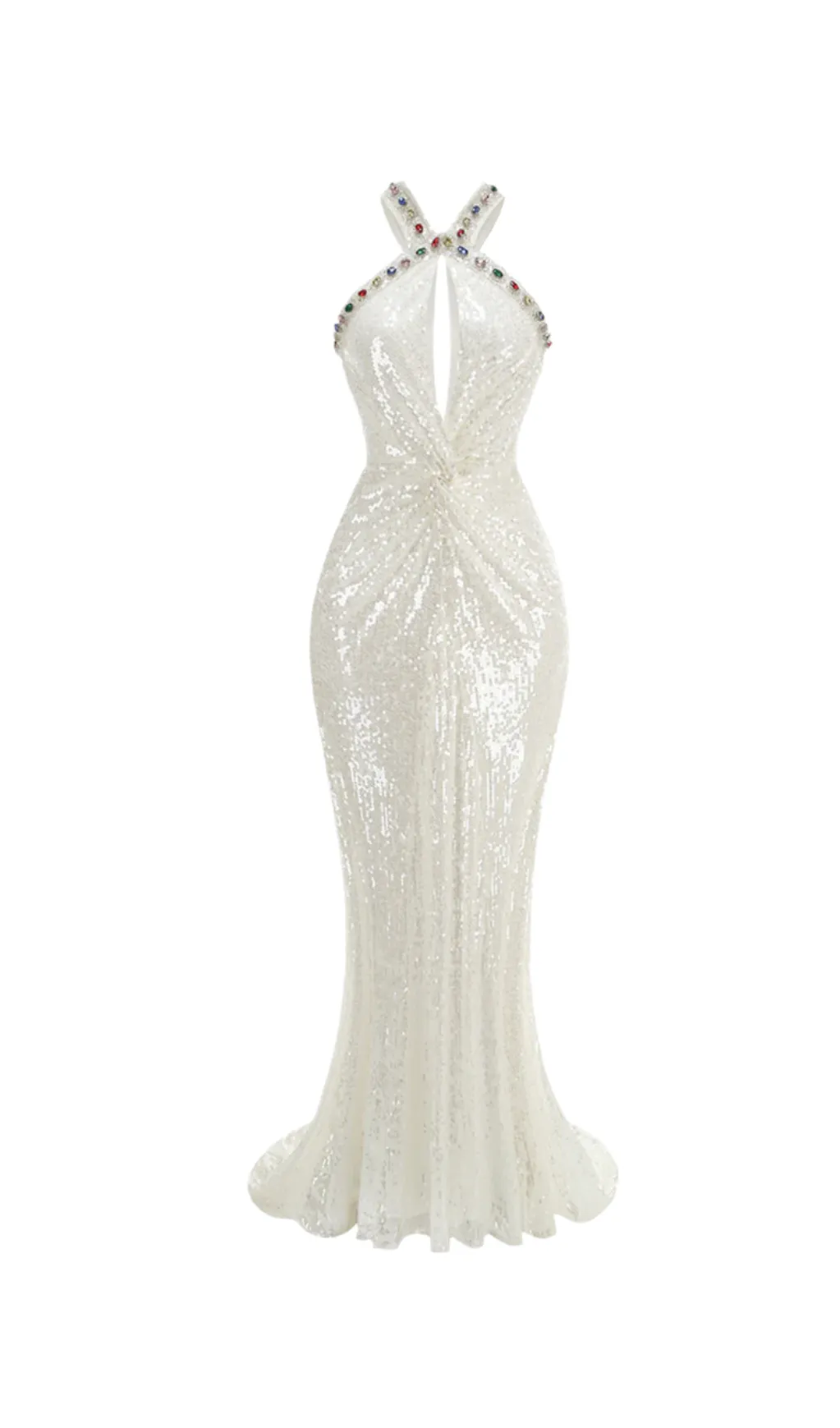 ELSA CRYSTAL EMBELLISHED SEQUIN MAXI DRESS IN WHITE Gloria Lanvin