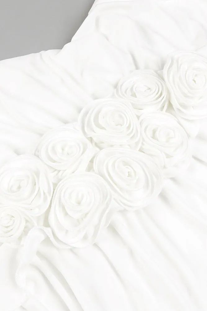 elsa V Neck Flower Ruched maxi Dress in white Gloria Lanvin