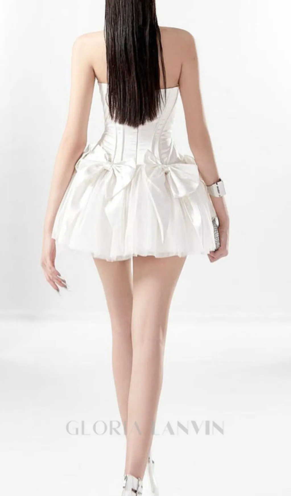 ELSIE BOWKNOT MESH STRAPLESS MINI DRESS IN WHITE Gloria Lanvin