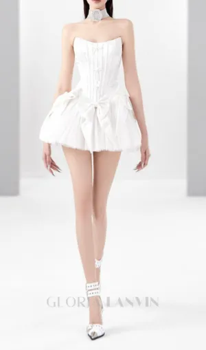 ELSIE BOWKNOT MESH STRAPLESS MINI DRESS IN WHITE Gloria Lanvin