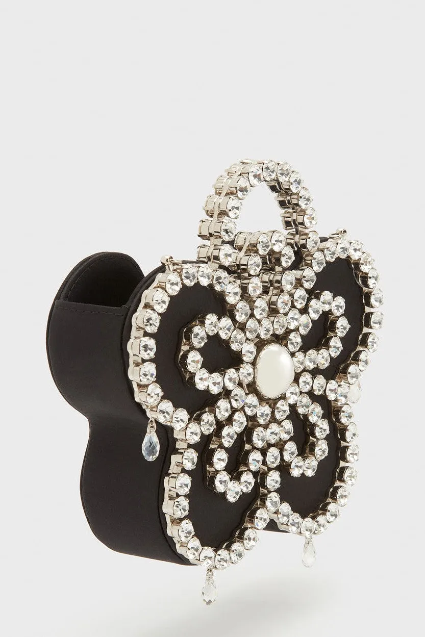 Elysa Flower Diamante Satin Clutch - Black Gloria Lanvin