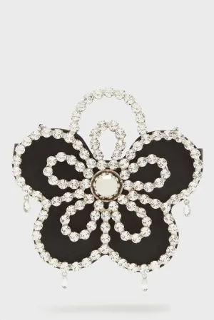 Elysa Flower Diamante Satin Clutch - Black Gloria Lanvin