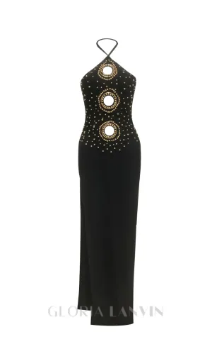 embellished cut out halter maxi dress in black Gloria Lanvin