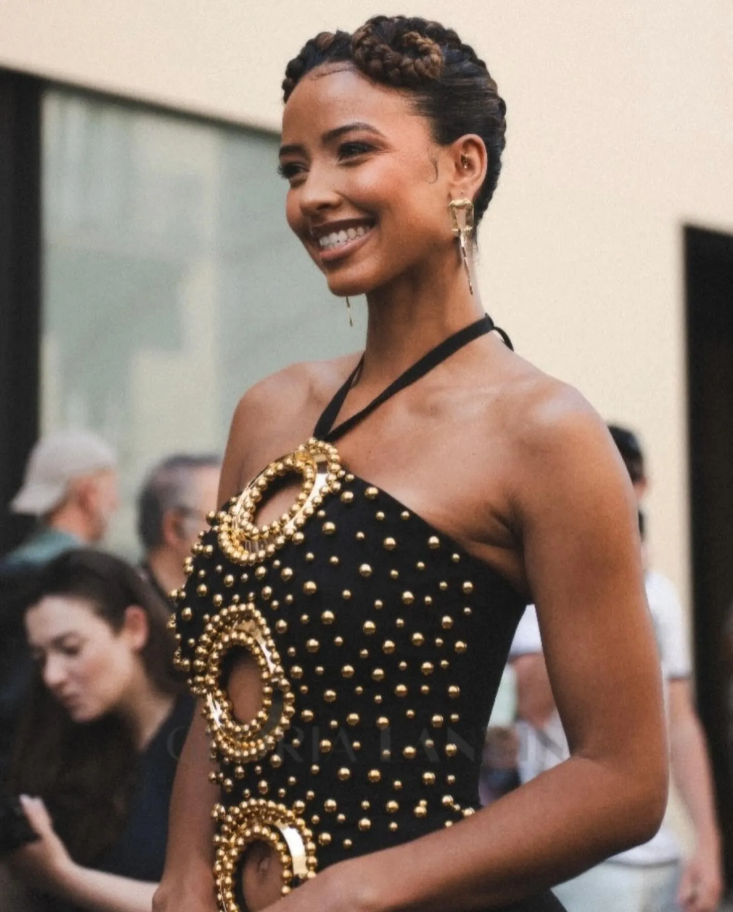 embellished cut out halter maxi dress in black Gloria Lanvin