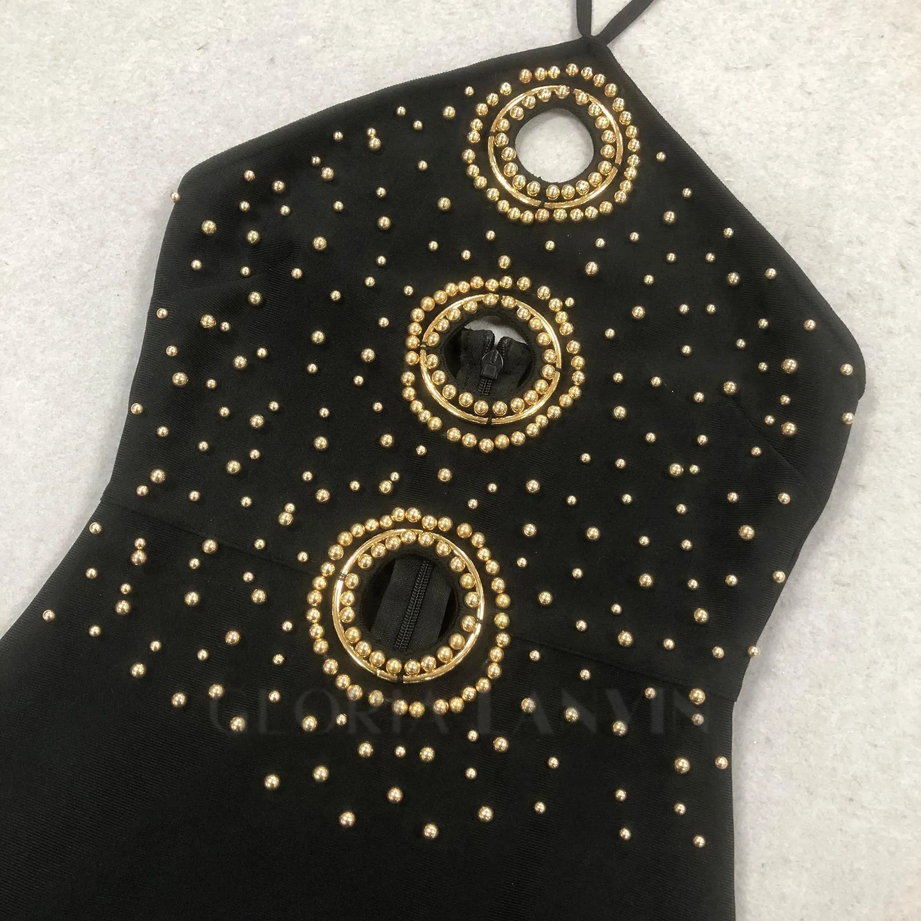 embellished cut out halter maxi dress in black Gloria Lanvin