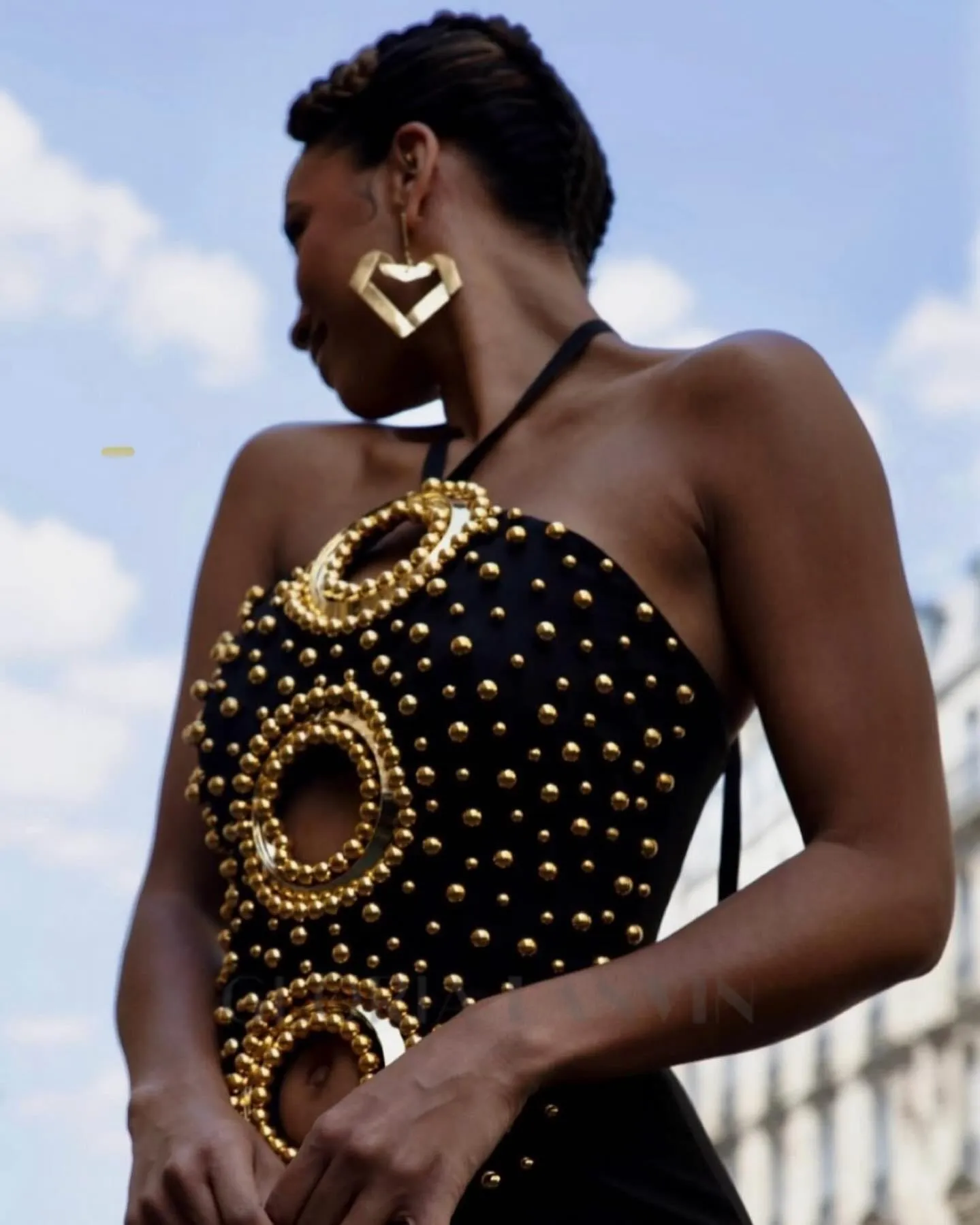 embellished cut out halter maxi dress in black Gloria Lanvin