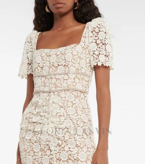 EMBELLISHED GUIPURE LACE MIDI DRESS IN WHITE Gloria Lanvin