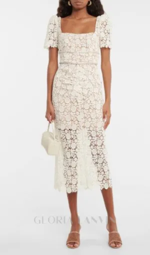 EMBELLISHED GUIPURE LACE MIDI DRESS IN WHITE Gloria Lanvin