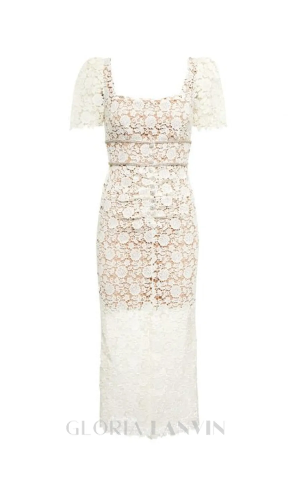 EMBELLISHED GUIPURE LACE MIDI DRESS IN WHITE Gloria Lanvin