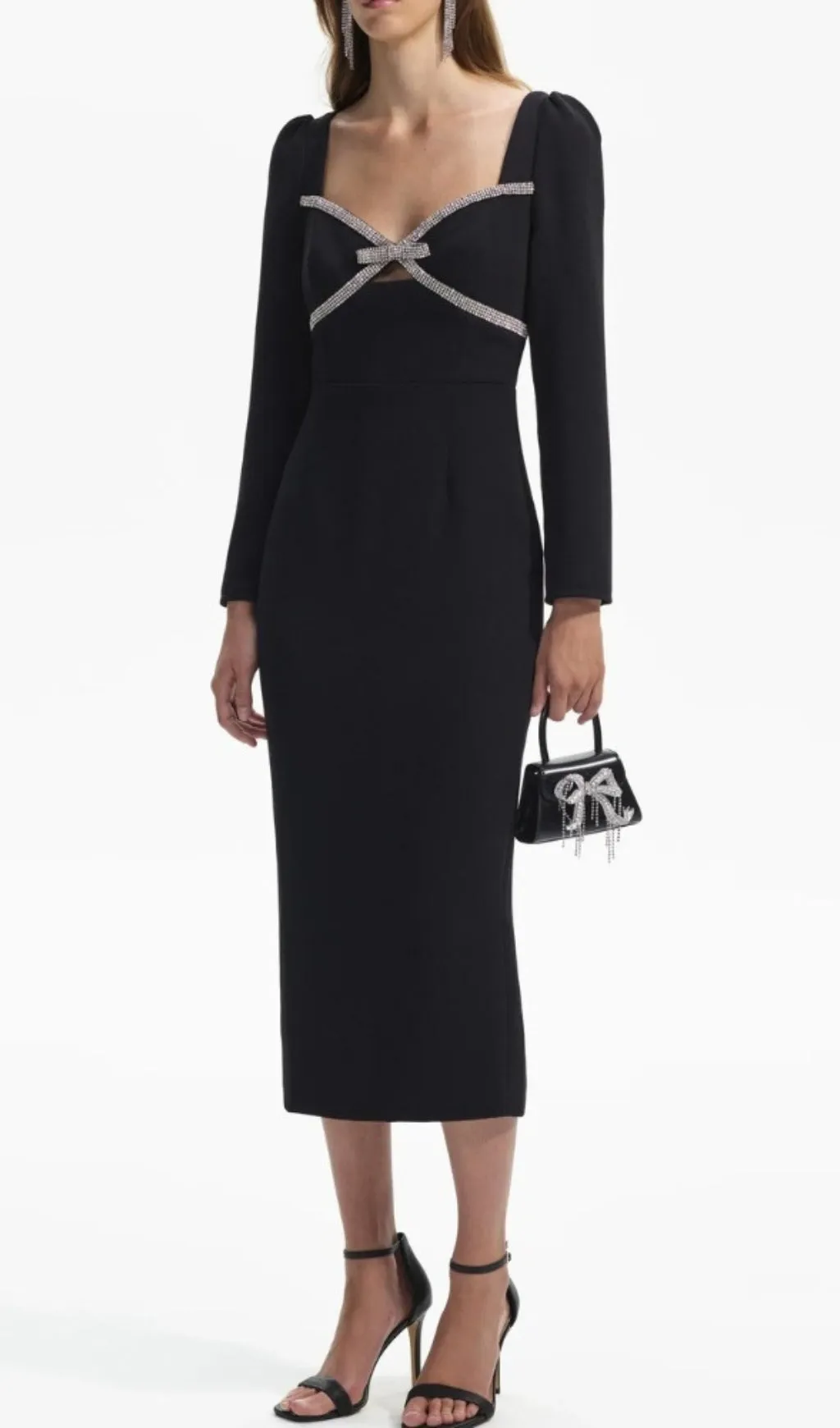 EMBELLISHED LONG SLEEVE MIDI SHEATH DRESS Gloria Lanvin