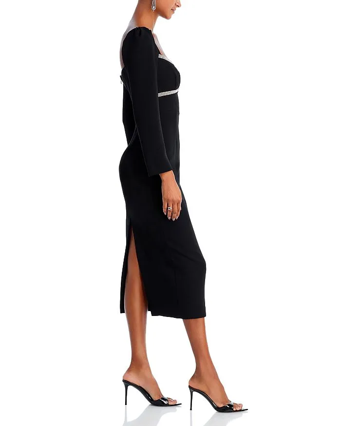 EMBELLISHED LONG SLEEVE MIDI SHEATH DRESS Gloria Lanvin