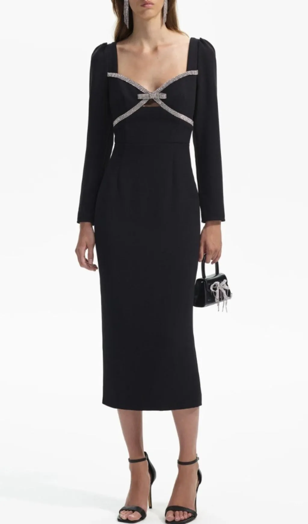 EMBELLISHED LONG SLEEVE MIDI SHEATH DRESS Gloria Lanvin