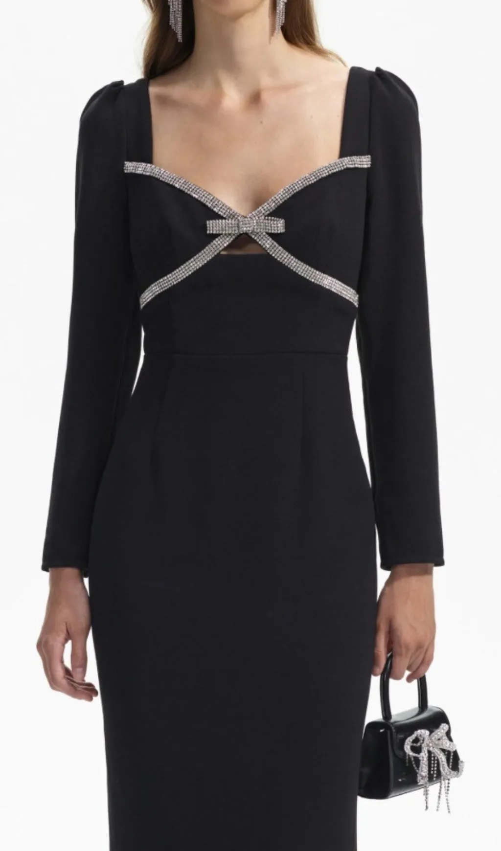 EMBELLISHED LONG SLEEVE MIDI SHEATH DRESS Gloria Lanvin