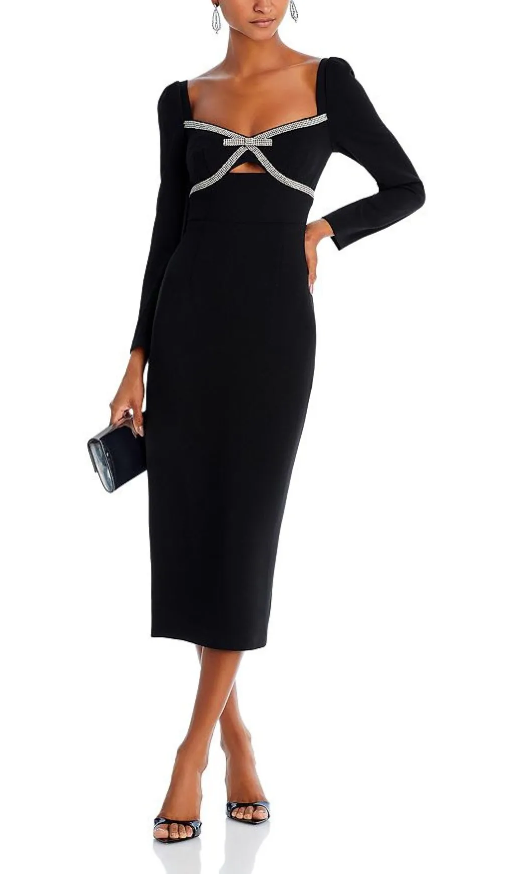 EMBELLISHED LONG SLEEVE MIDI SHEATH DRESS Gloria Lanvin