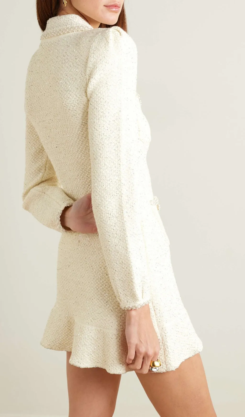 EMBELLISHED SEQUINED BOUCL-KNIT MINI DRESS Gloria Lanvin