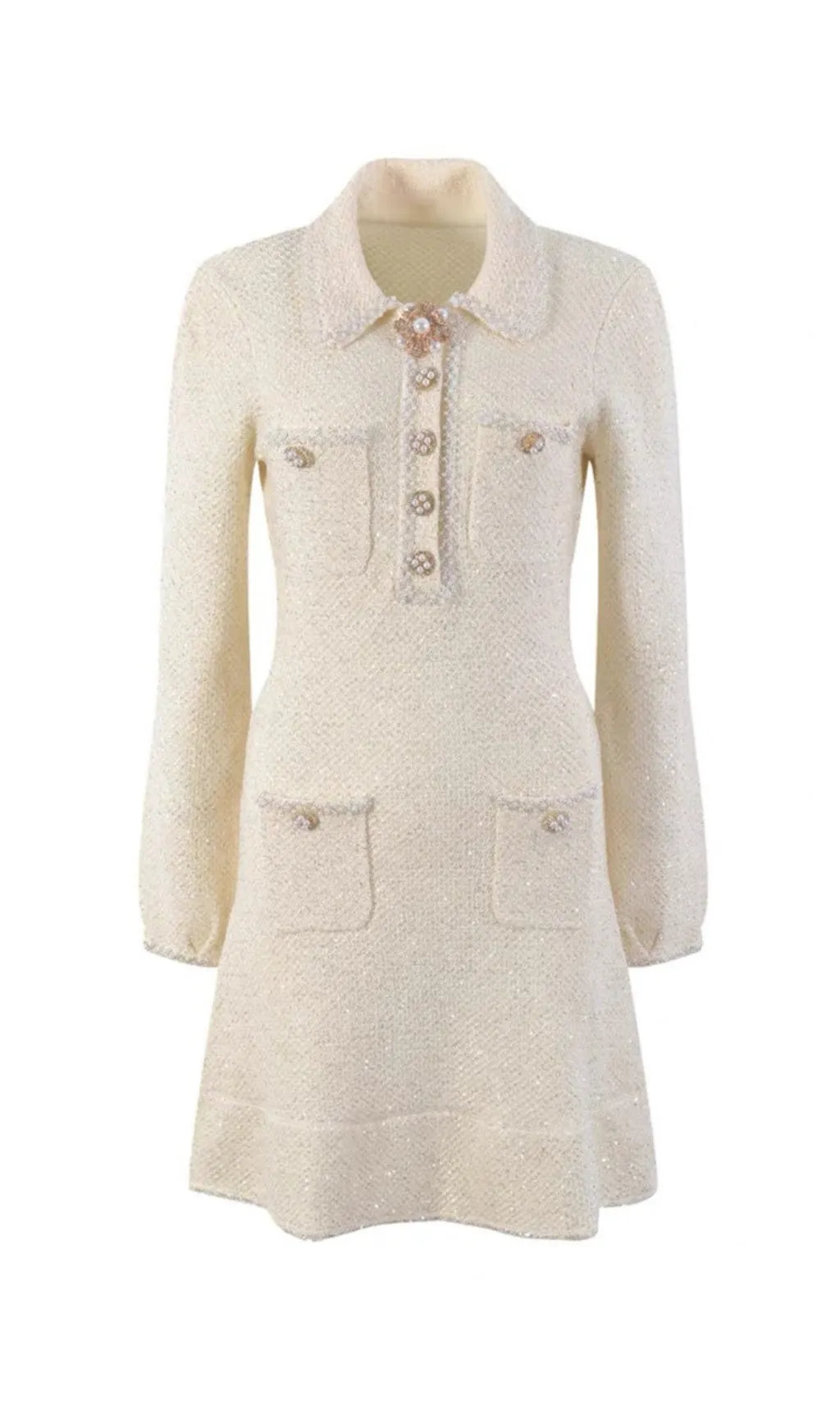 EMBELLISHED SEQUINED BOUCL-KNIT MINI DRESS Gloria Lanvin