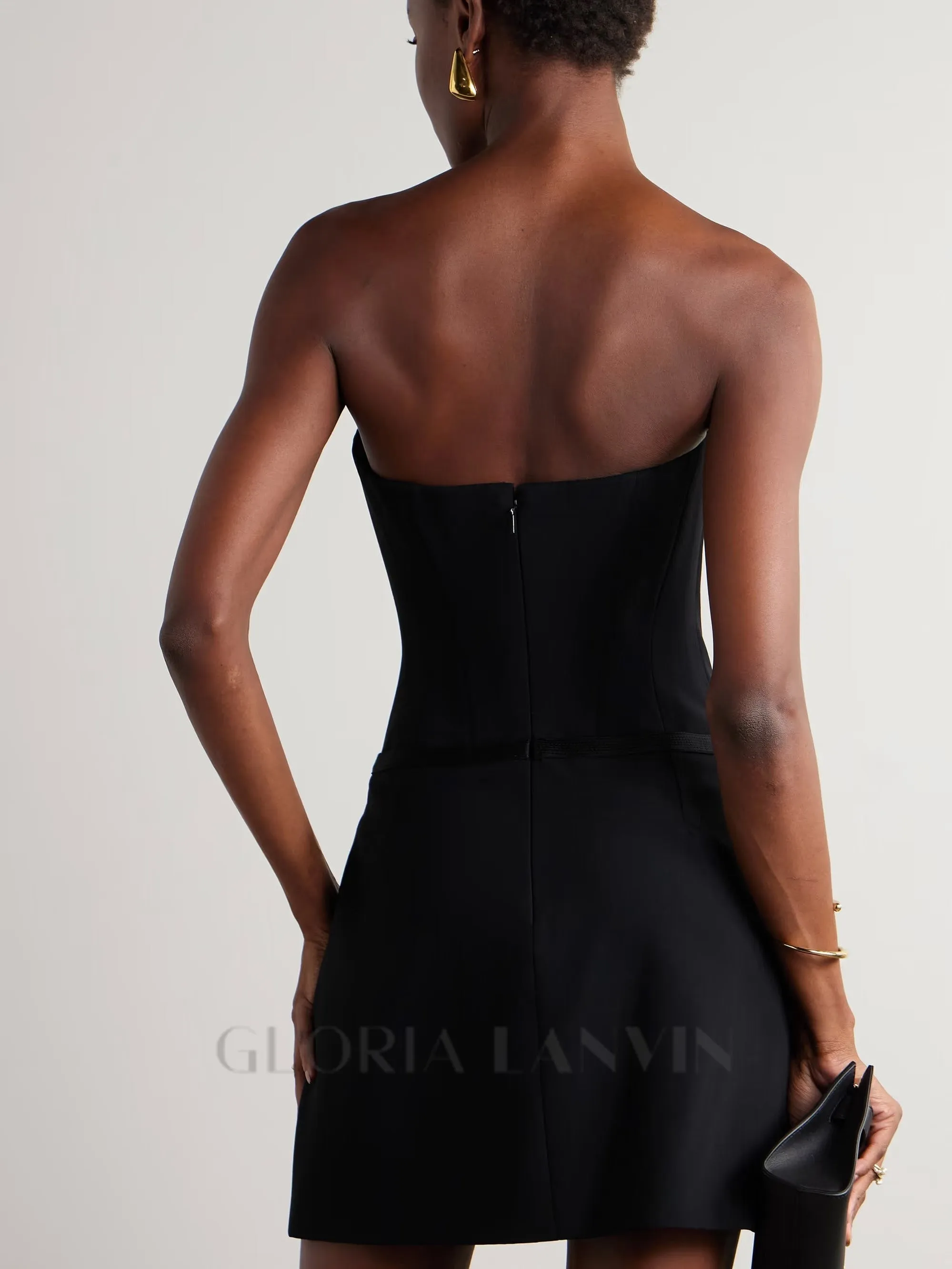 embellished strapless cady mini dress in black Gloria Lanvin