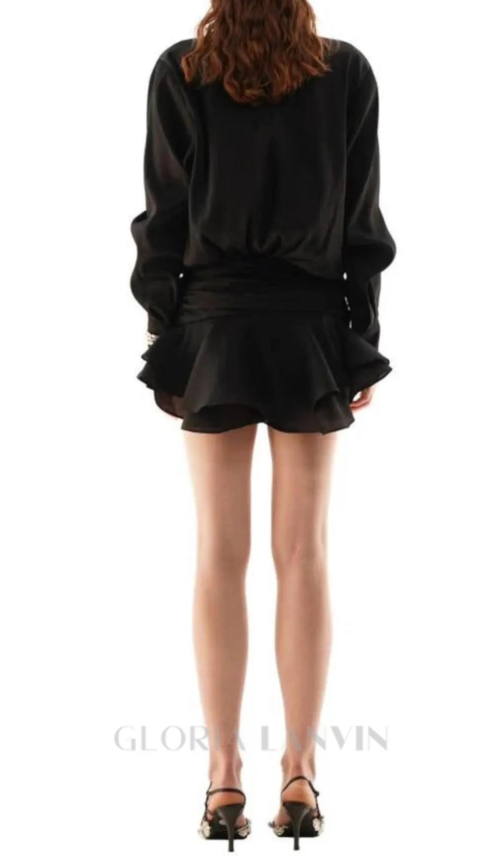 EMBER RUCHED RUFFLE MINI DRESS IN BLACK Gloria Lanvin
