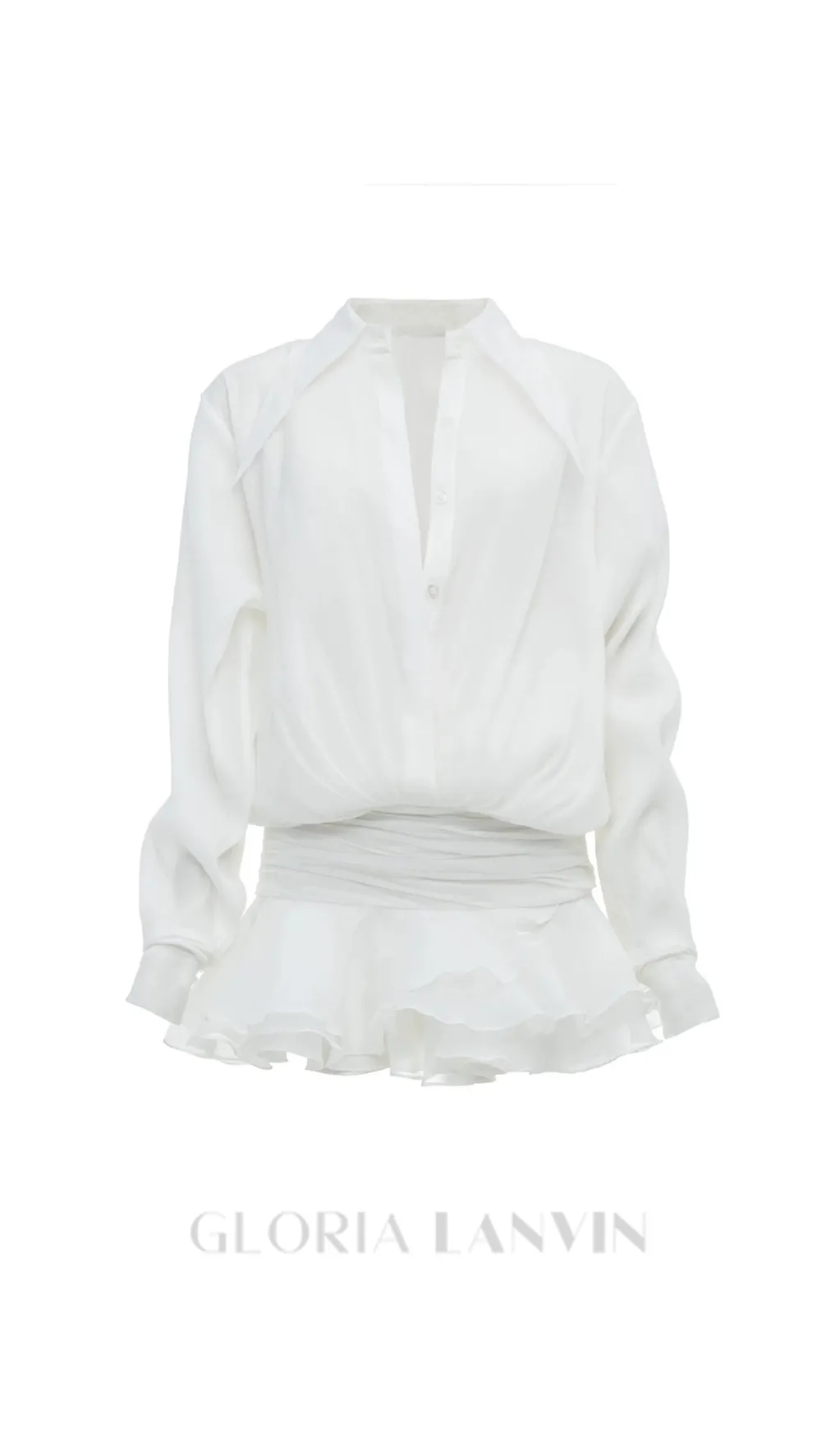 EMBER RUCHED RUFFLE MINI DRESS IN WHITE Gloria Lanvin