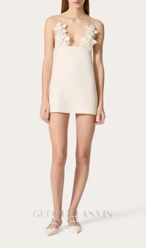 EMBROIDERED CREPE COUTURE MINI DRESS IN WHITE Gloria Lanvin