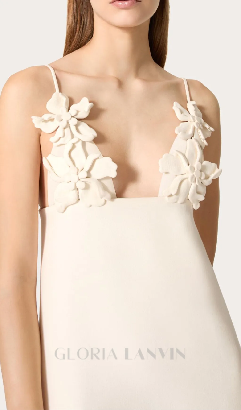 EMBROIDERED CREPE COUTURE MINI DRESS IN WHITE Gloria Lanvin