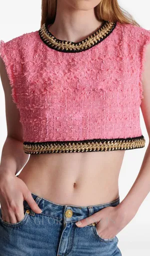EMBROIDERED CROPPED TOP IN PINK Gloria Lanvin
