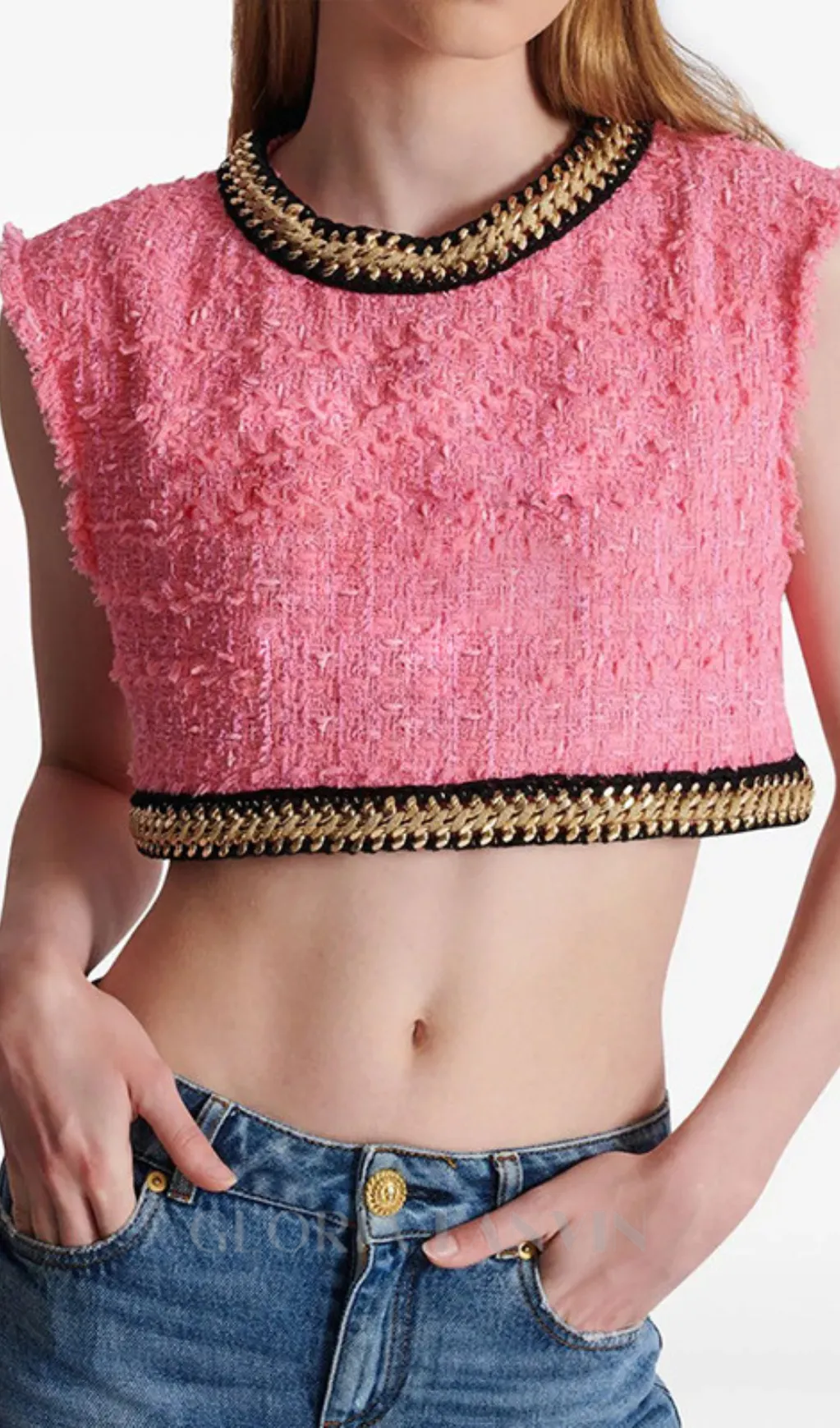 EMBROIDERED CROPPED TOP IN PINK Gloria Lanvin