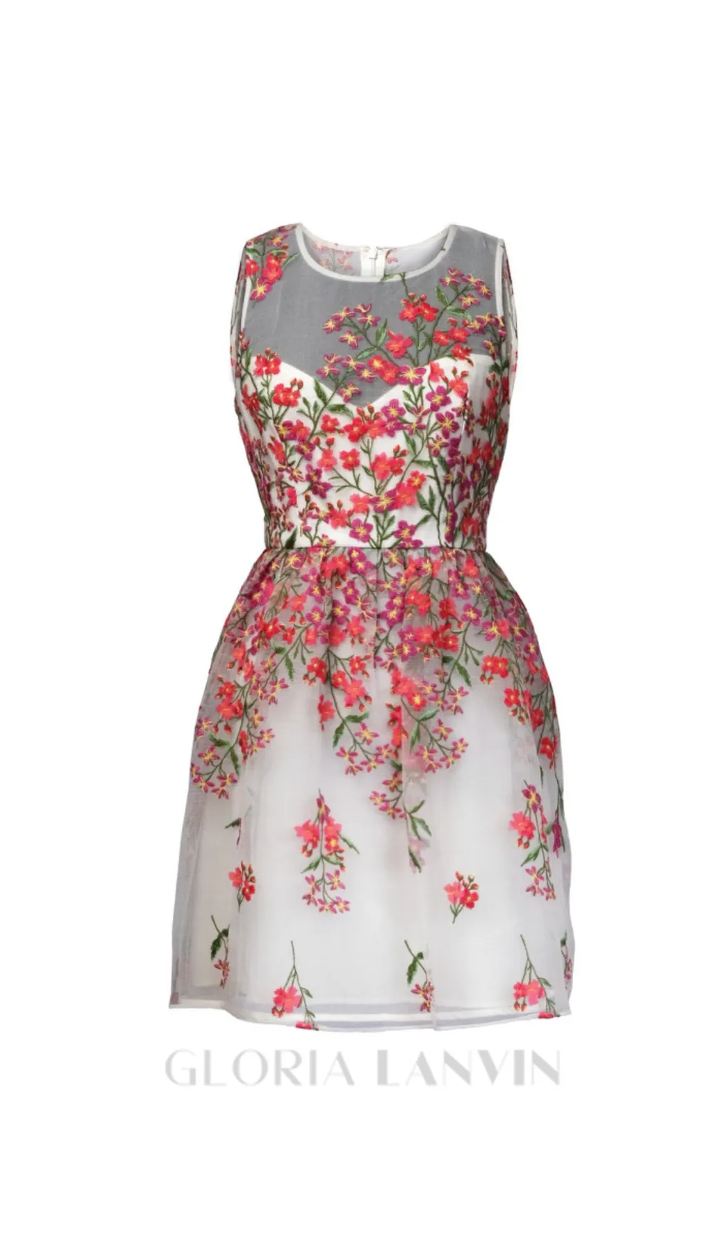 Embroidered Floral white Flare mini Dress Gloria Lanvin