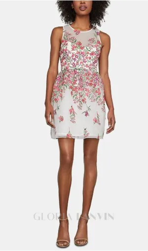 Embroidered Floral white Flare mini Dress Gloria Lanvin