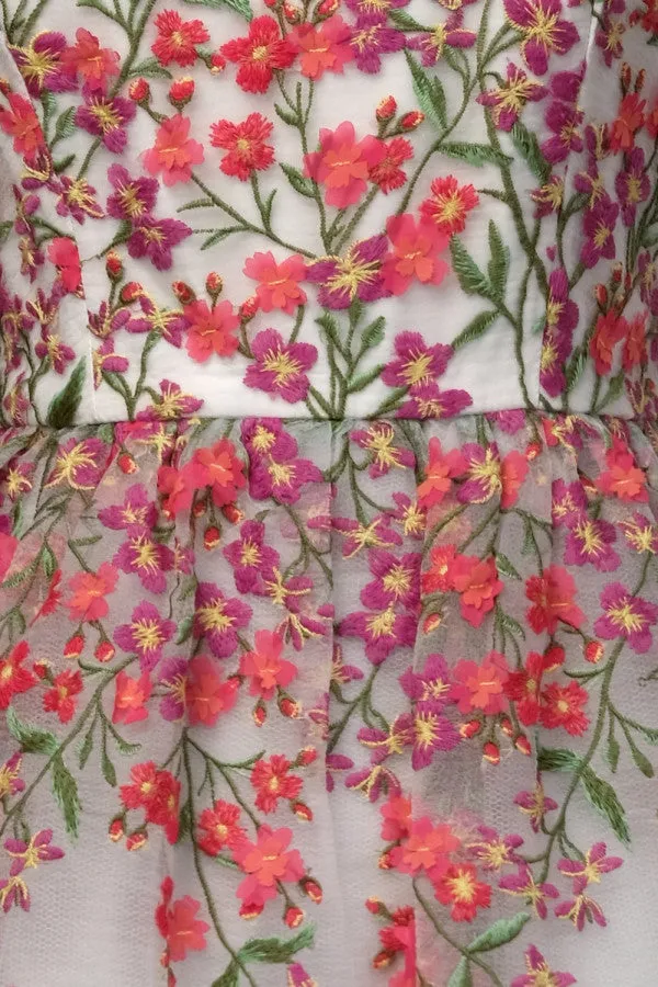 Embroidered Floral white Flare mini Dress Gloria Lanvin