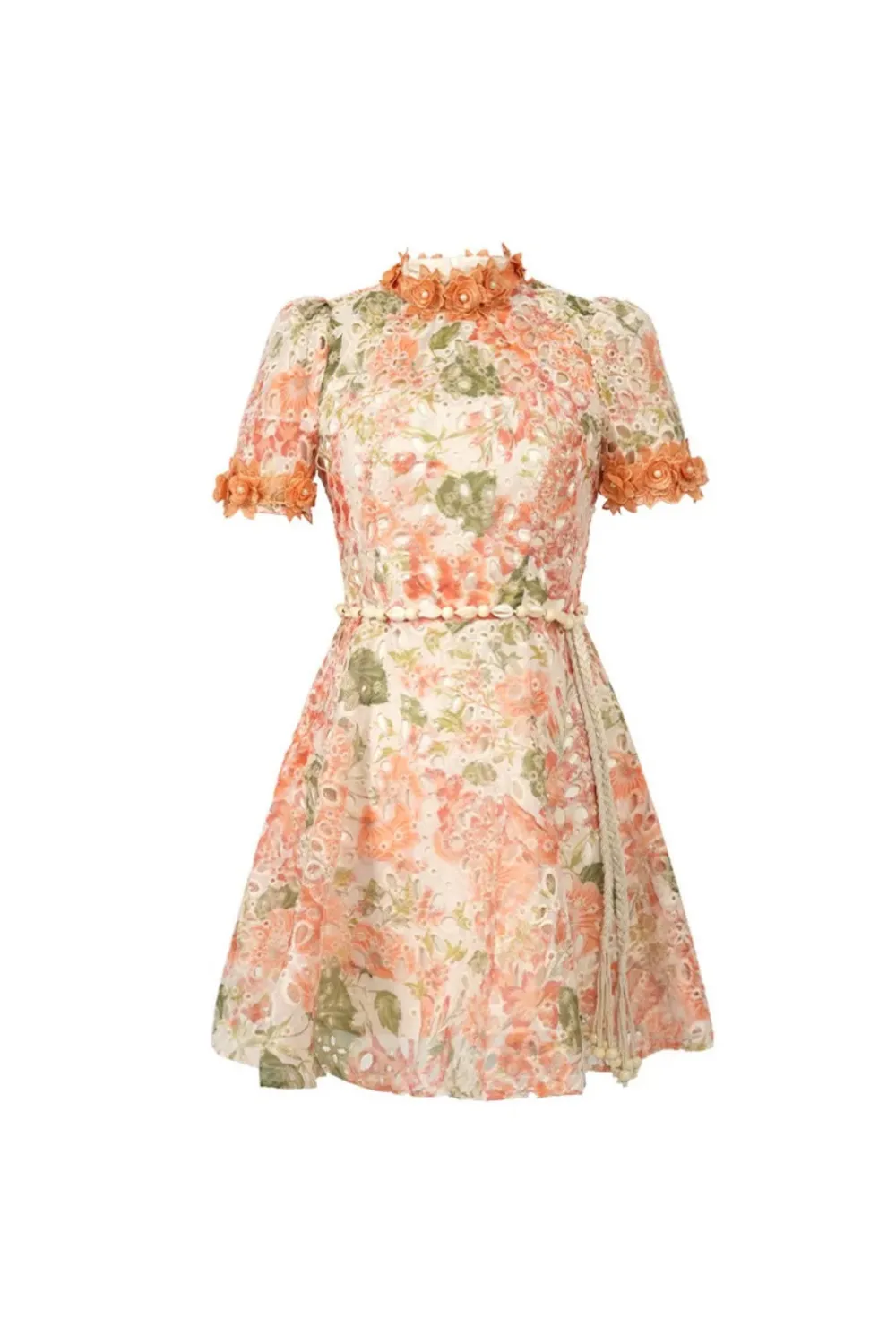 Embroidered hollow floral puff sleeves mini dress Gloria Lanvin