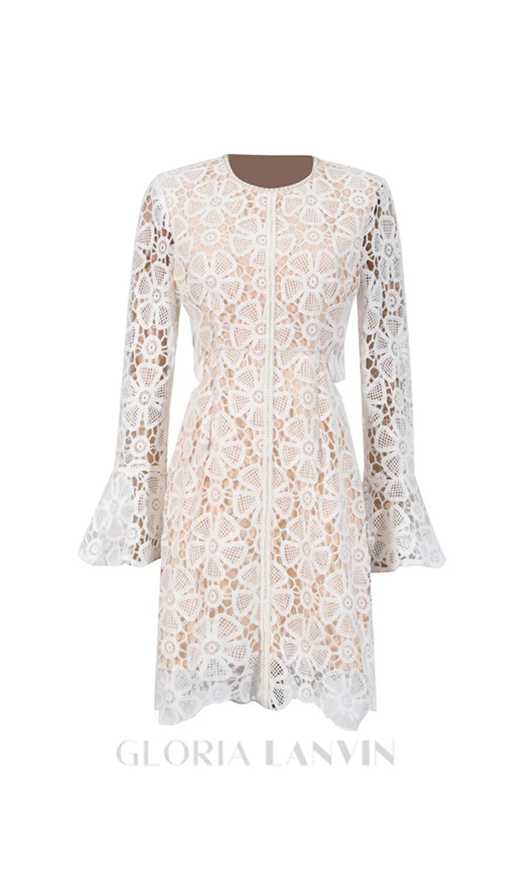 Embroidered hollow mini dress in white Gloria Lanvin