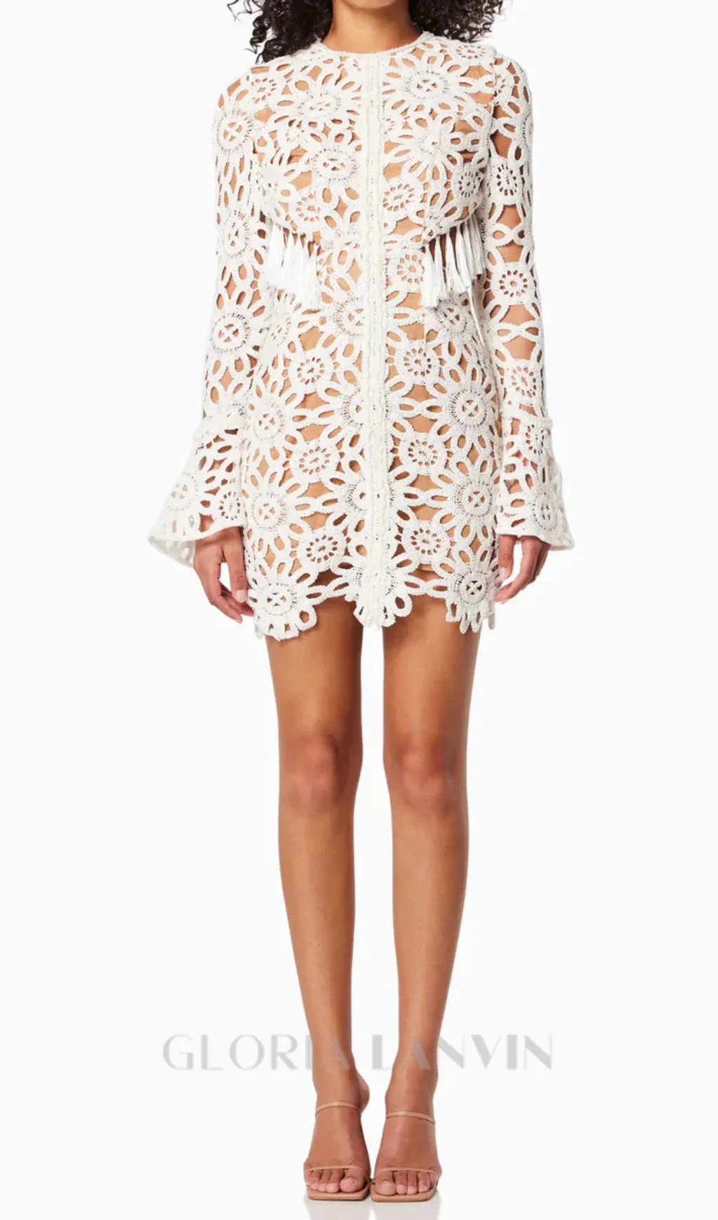 Embroidered hollow mini dress in white Gloria Lanvin