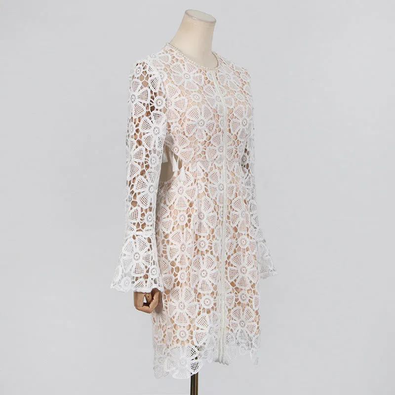 Embroidered hollow mini dress in white Gloria Lanvin
