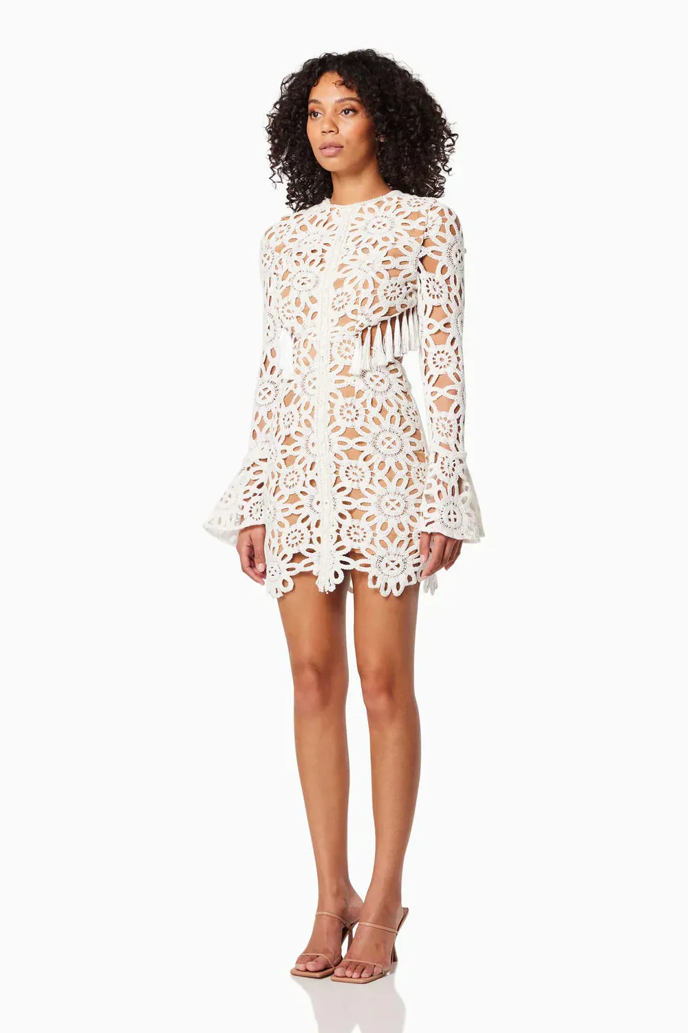 Embroidered hollow mini dress in white Gloria Lanvin