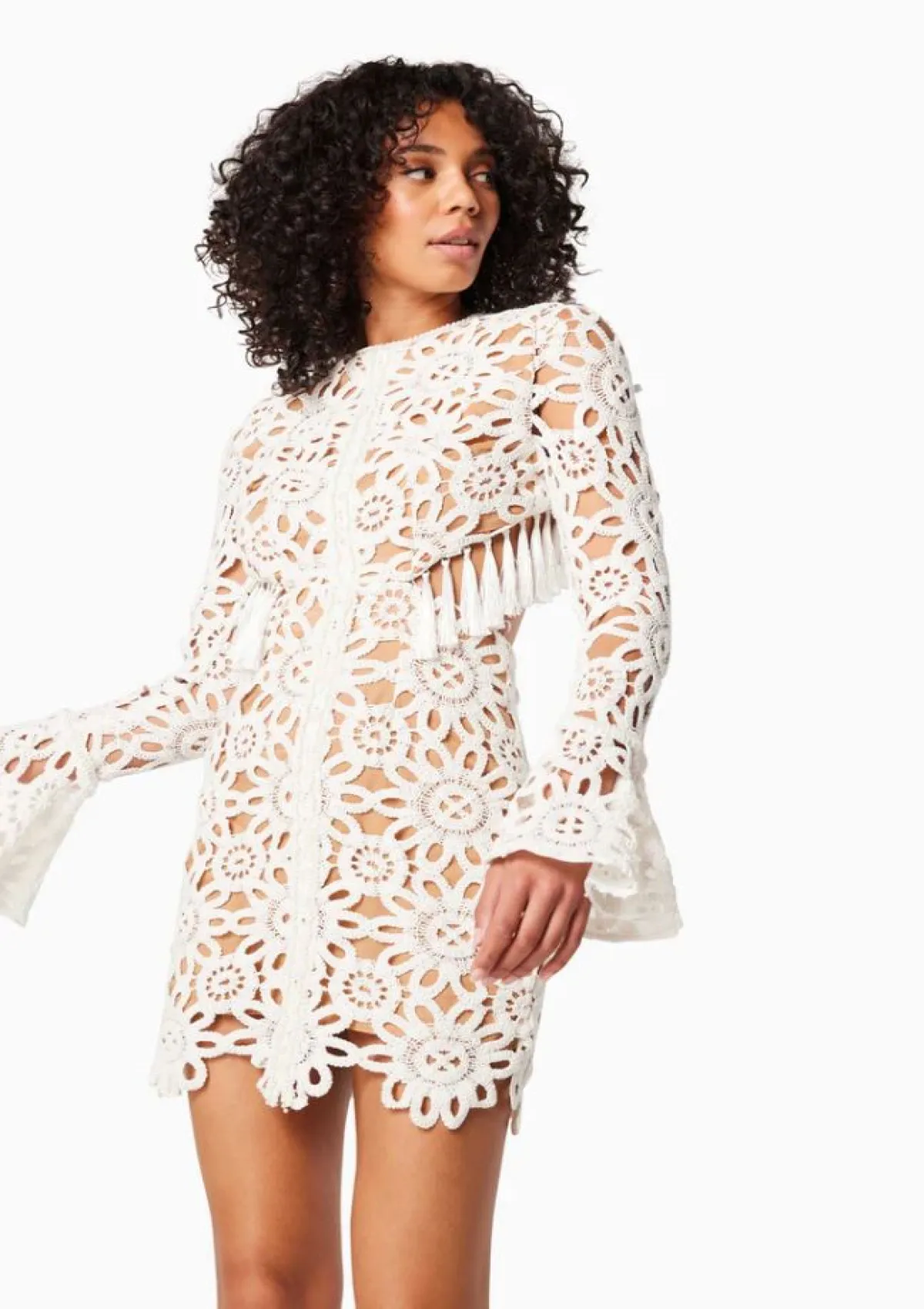 Embroidered hollow mini dress in white Gloria Lanvin