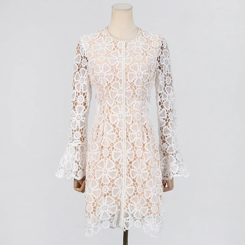 Embroidered hollow mini dress in white Gloria Lanvin