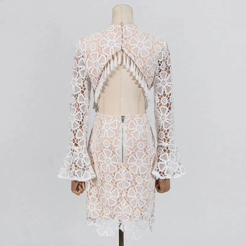 Embroidered hollow mini dress in white Gloria Lanvin