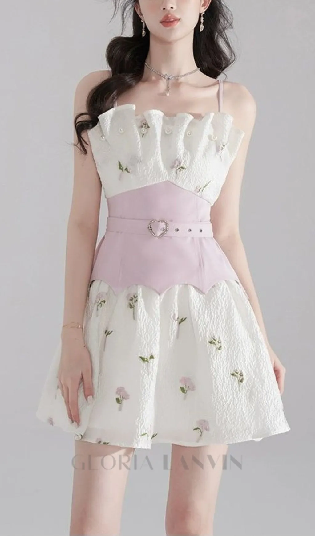 EMBROIDERED JACQUARD MINI DRESS IN WHITE Gloria Lanvin