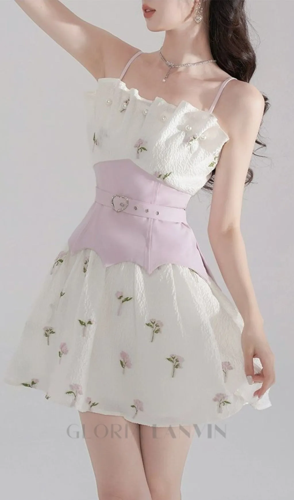 EMBROIDERED JACQUARD MINI DRESS IN WHITE Gloria Lanvin