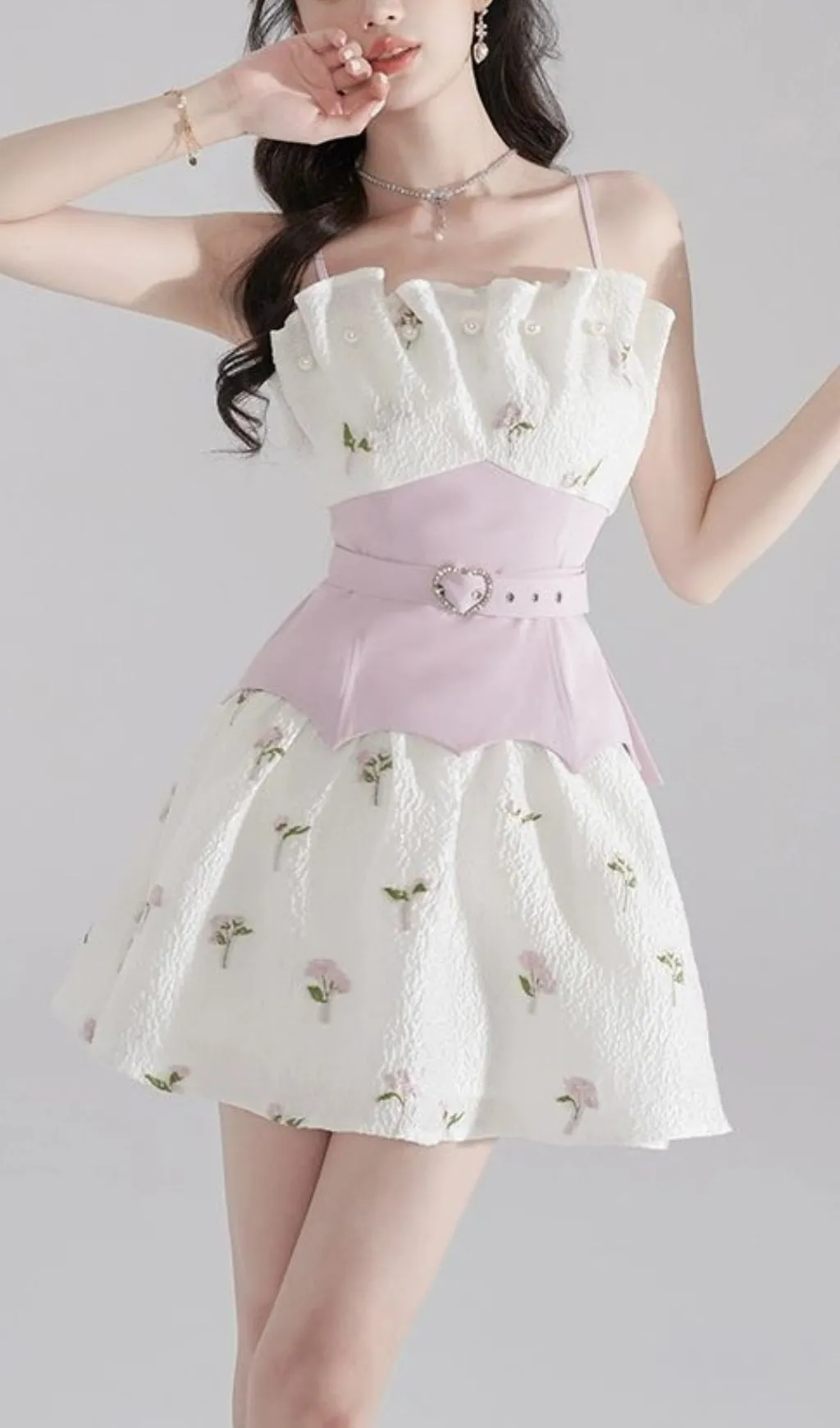 EMBROIDERED JACQUARD MINI DRESS IN WHITE Gloria Lanvin