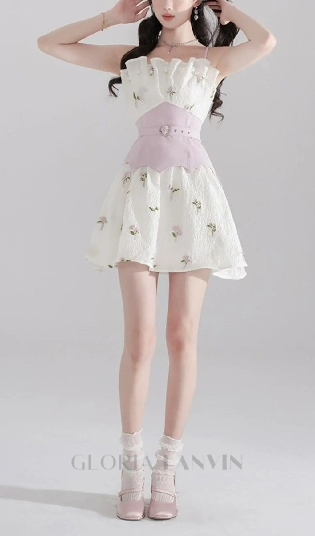 EMBROIDERED JACQUARD MINI DRESS IN WHITE Gloria Lanvin