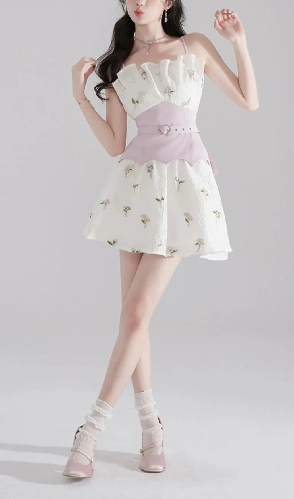 EMBROIDERED JACQUARD MINI DRESS IN WHITE Gloria Lanvin