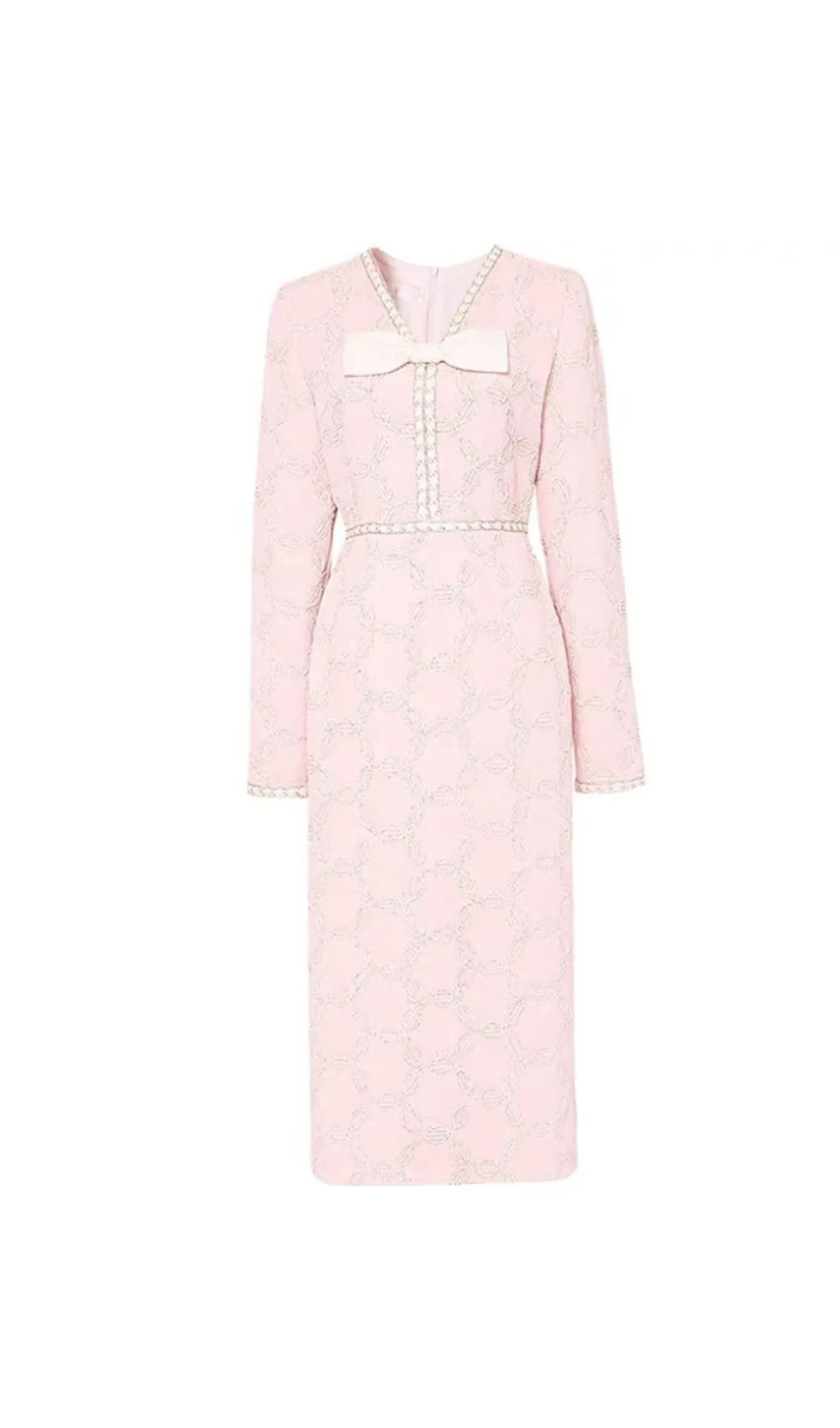 EMBROIDERED V-NECK BOW MIDI DRESS Gloria Lanvin