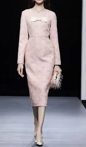 EMBROIDERED V-NECK BOW MIDI DRESS Gloria Lanvin