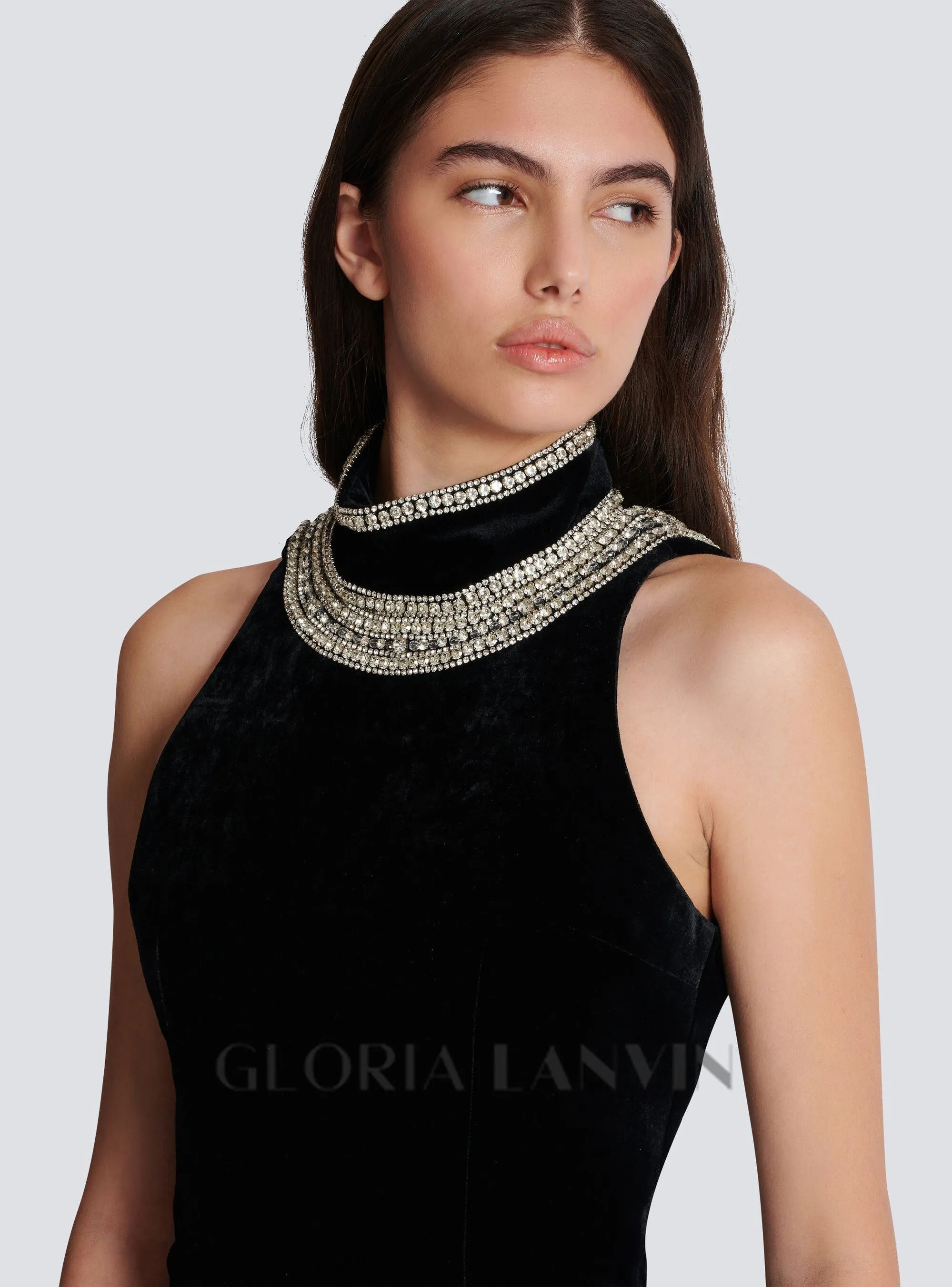 embroidered velvet halterneck maxi dress in black Gloria Lanvin